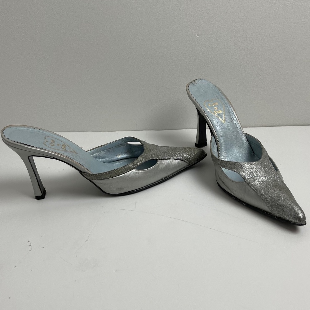 Coeur de Paris Blue Metallic Leather Cut Out Pointed-toe Stiletto Heels Size 41